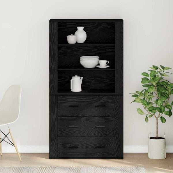 vidaXL Highboard med skuffe Sort eg 80 x 33 x 150 cm Konstrueret tr&aelig;