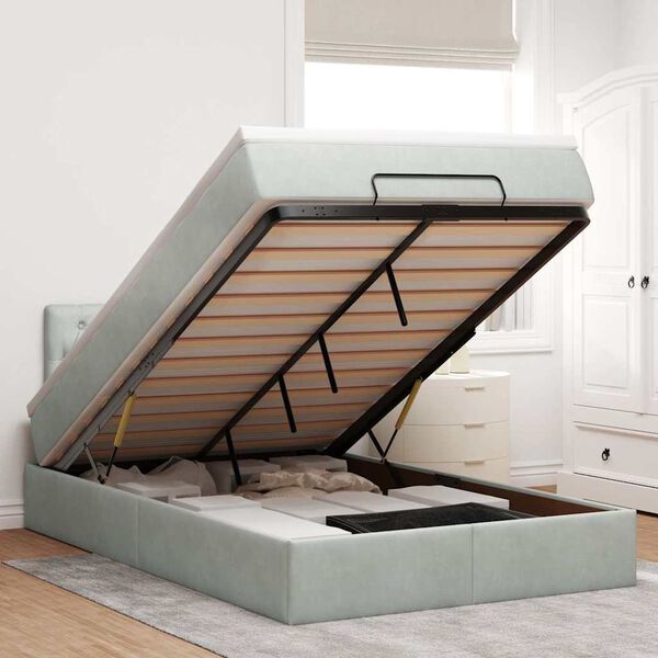 vidaXL osmannisk sengeramme med madras 120x200 cm fl&oslash;jl lysegr&aring;