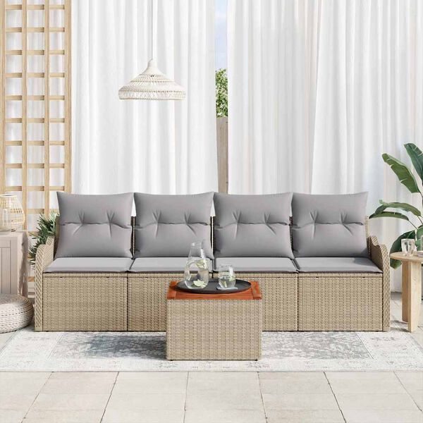 vidaXL Havesofa S&aelig;t med pude 5 pcs Beige polyrattan