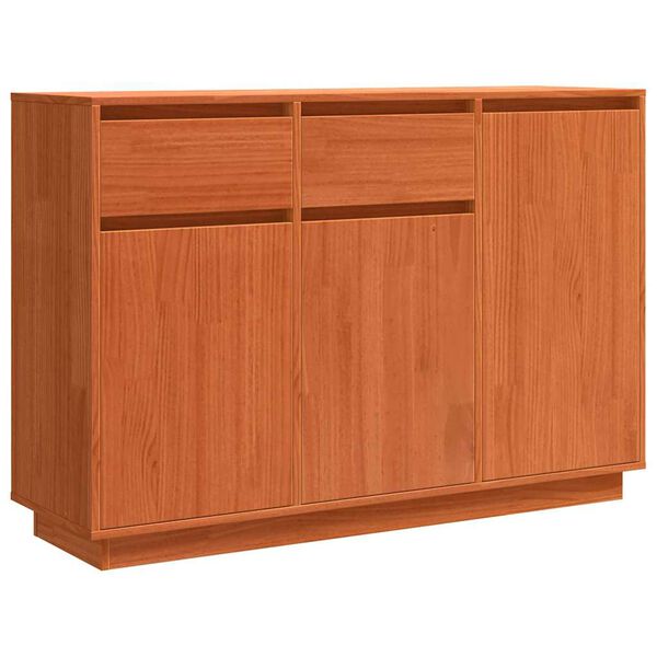 vidaXL Sideboard med skuffe Voks brun 110 x 34 x 75 cm Massiv fyrretr&aelig;