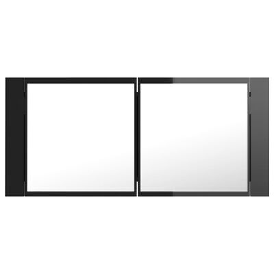 vidaXL badeværelsesskab m. spejl+LED-lys 100x12x45 akryl sort højglans