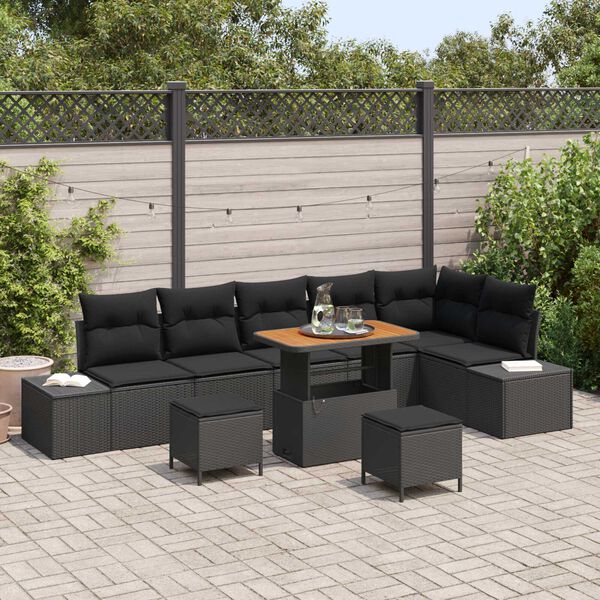 vidaXL Havesofa S&aelig;t med pude 9 pcs Sort Poly rattan
