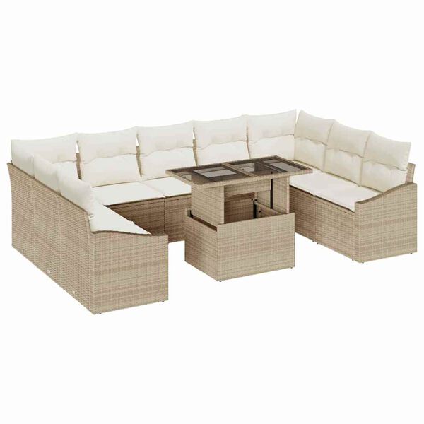 vidaXL Sofa S&aelig;t med pude 10 pcs Beige og creme polyrattan