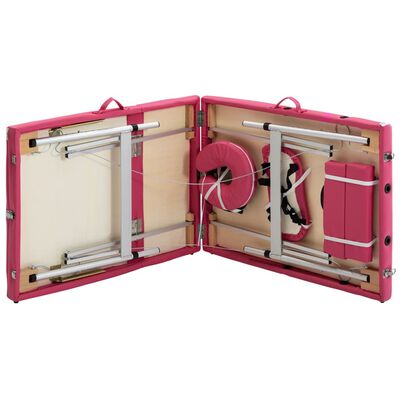 vidaXL sammenfoldeligt massagebord aluminiumsstel 3 zoner lyserød