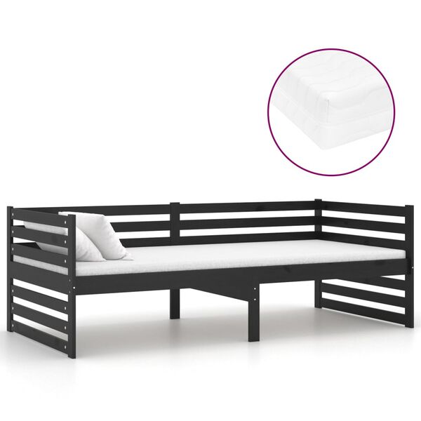 vidaXL daybed med madras 90x200 cm massivt fyrretr&aelig; sort