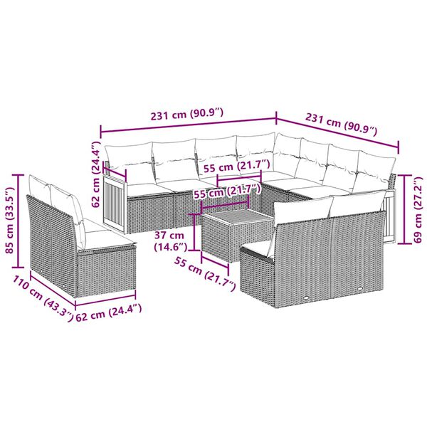vidaXL sofas&aelig;t til haven 12 dele med hynder polyrattan sort