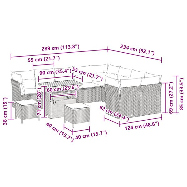 vidaXL Havesofa S&aelig;t 12 pcs Sort Polyrattan og pulverlakeret st&aring;l