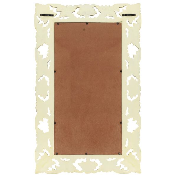 vidaXL håndskåret spejl 80x50 cm massivt mangotræ hvid