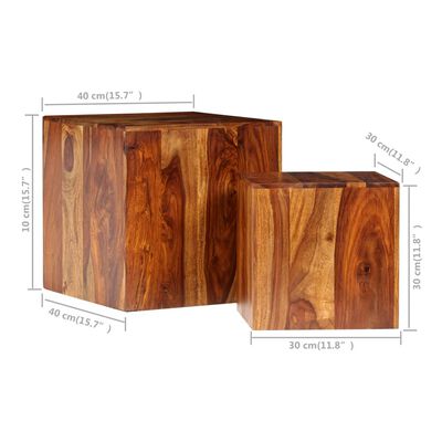 vidaXL sofabordssæt i 2 dele massivt sheeshamtræ 40 x 40 x 40 cm