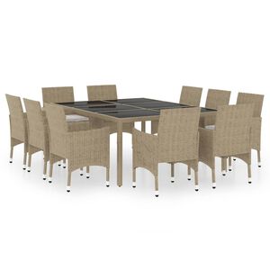 vidaXL spisebordss&aelig;t til haven 11 dele polyrattan beige
