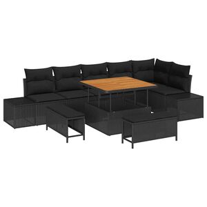 vidaXL Havesofa S&aelig;t med pude med opbevaring 9 pcs Sort Poly rattan