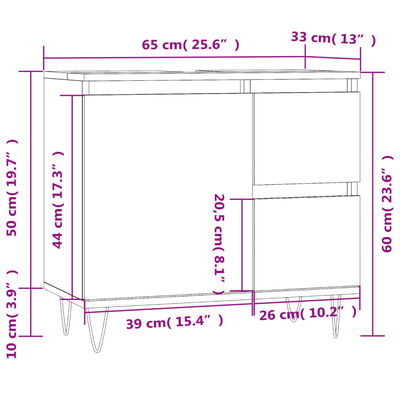 vidaXL badeværelsesskab 65x33x60 cm konstrueret træ betongrå