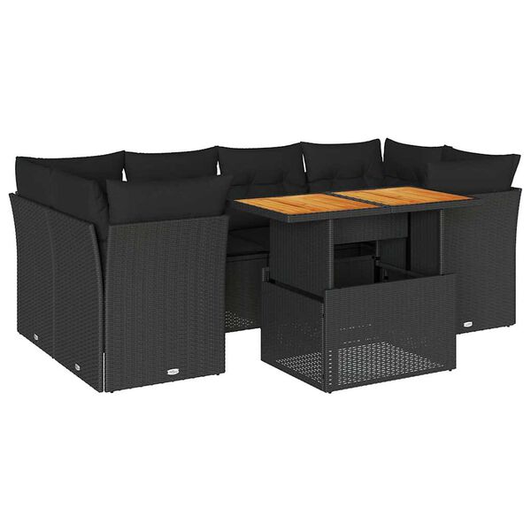 vidaXL sofas&aelig;t til haven 7 dele med hynder polyrattan sort