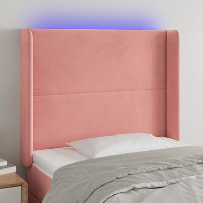 vidaXL sengegavl med LED-lys 103x16x118/128 cm fløjl lyserød
