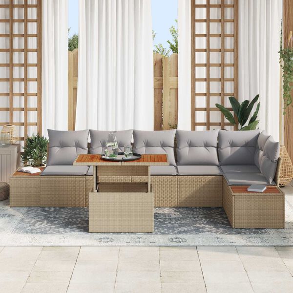 vidaXL Havesofa S&aelig;t med opbevaring 7 pcs Beige Poly rattan