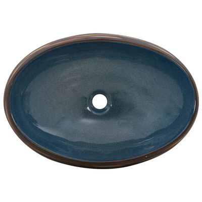 vidaXL håndvask til bordplade 59x40x15 cm oval keramik brun og blå