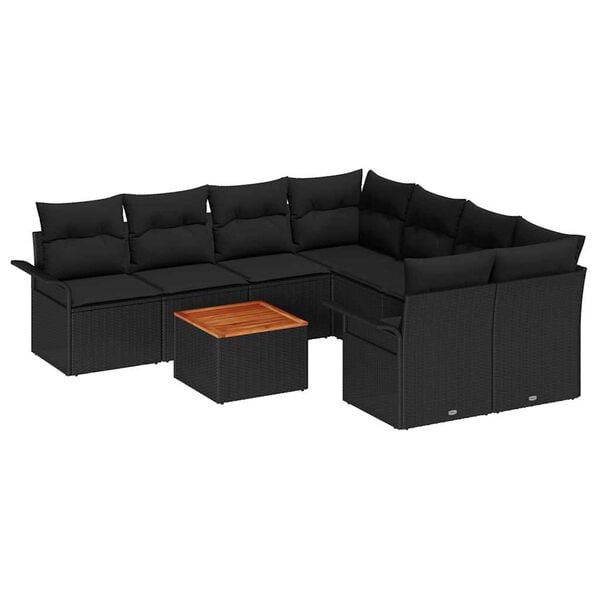 vidaXL Havesofa S&aelig;t med pude 9 pcs Sort polyrattan