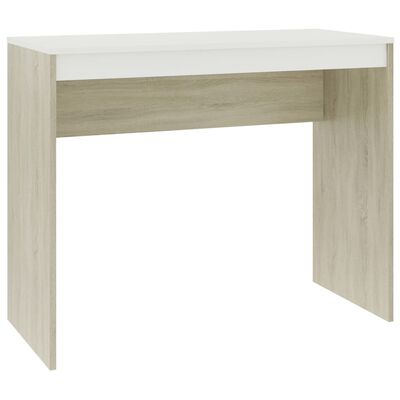 vidaXL skrivebord 90x40x72 cm konstrueret træ hvid og sonoma-eg