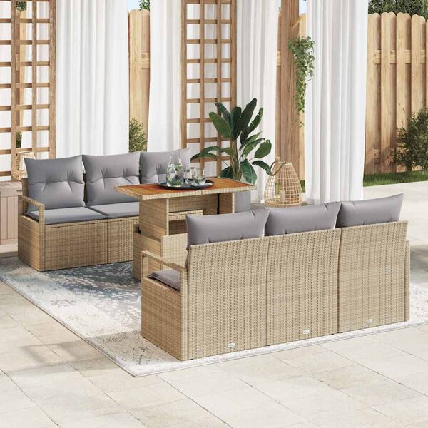 vidaXL Havesofa S&aelig;t med opbevaring 7 pcs Beige Poly rattan