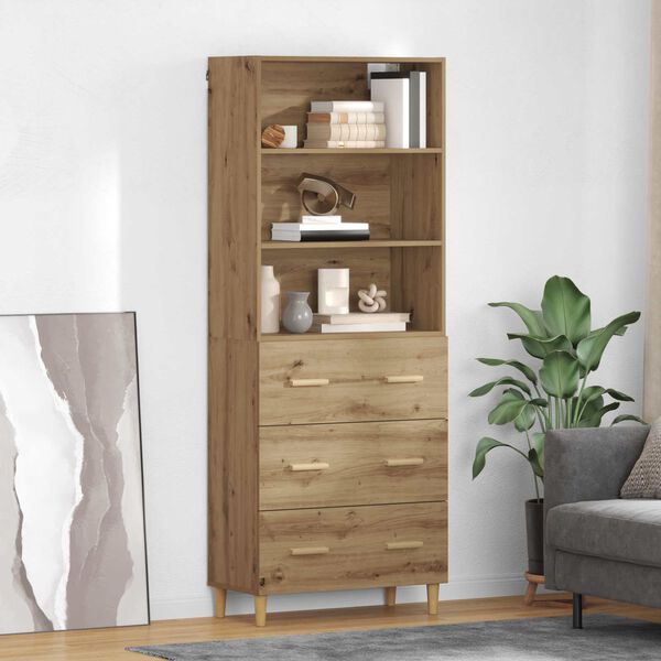 vidaXL Highboard Artisan Egetr&aelig; 69,5 x 32,5 x 180 cm Konstrueret tr&aelig;