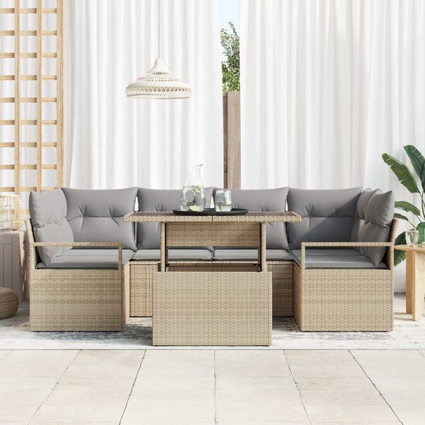 vidaXL Havesofa S&aelig;t med opbevaring 7 pcs Beige Poly rattan