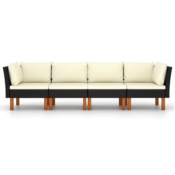 vidaXL 4-personers havesofa med hynder polyrattan sort