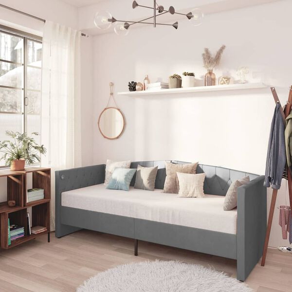 vidaXL daybed med madras og USB 90x200 cm fl&oslash;jl lysegr&aring;
