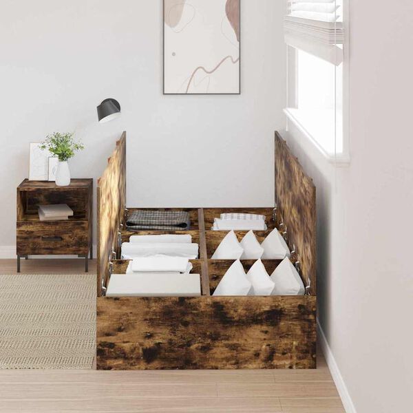 vidaXL Seng med opbevaring Røget eg 90 x 200 cm Konstrueret træ