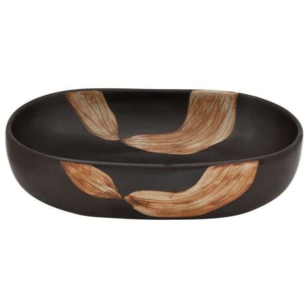 vidaXL h&aring;ndvask til bordplade 59x40x14 cm oval keramik sort