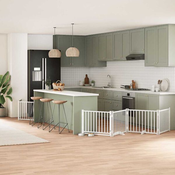 vidaXL hundel&aring;ge med d&oslash;r 12 paneler 960 cm foldbar poppeltr&aelig; hvid