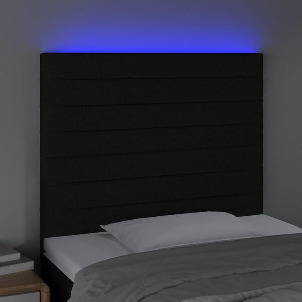vidaXL sengegavl med LED-lys 100x5x118/128 cm stof sort