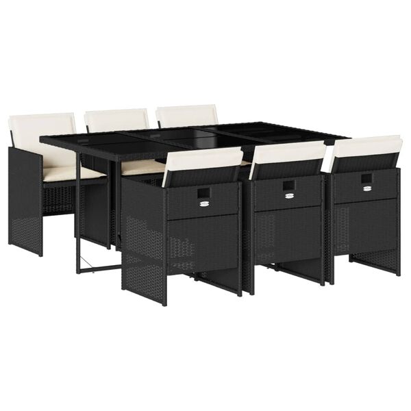 vidaXL spisebordss&aelig;t til haven 7 dele med hynder polyrattan sort