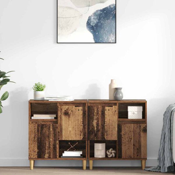 vidaXL Sideboards 2 pcs Gammelt tr&aelig; 60 x 35 x 70 cm Konstrueret tr&aelig;