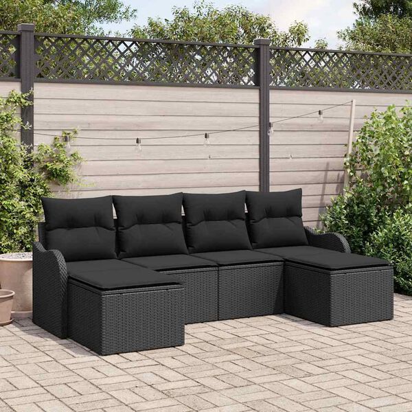 vidaXL Havesofa S&aelig;t med pude 6 pcs Sort Poly rattan