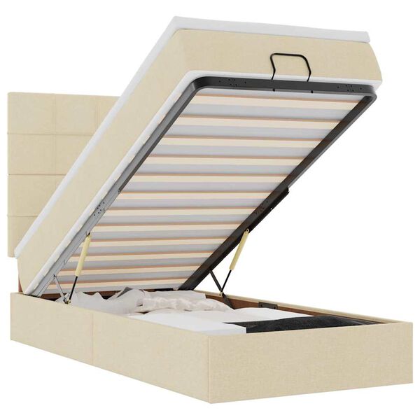 vidaXL ottoman seng med madras & LEDs 90x200 cm stof cremefarvet