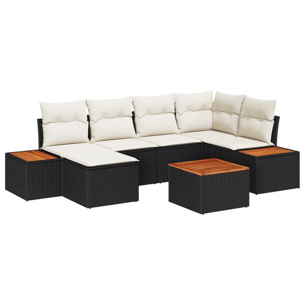 vidaXL Havesofa S&aelig;t med pude 7 pcs Sort og Cream Polyrattan