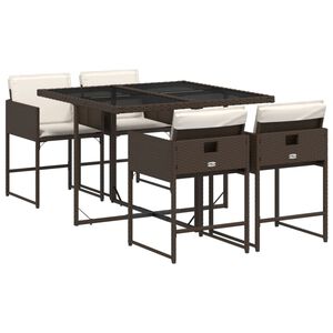 vidaXL spisebordss&aelig;t til haven 5 dele med hynder polyrattan brun