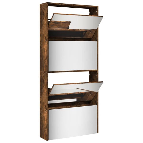 vidaXL skoskab med spejl 4 hylder 63x17x134 cm r&oslash;get egetr&aelig;