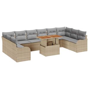 vidaXL Havesofa S&aelig;t med opbevaring 11 pcs Beige Poly rattan