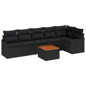 vidaXL Havesofa S&aelig;t med pude 7 pcs Sort polyrattan