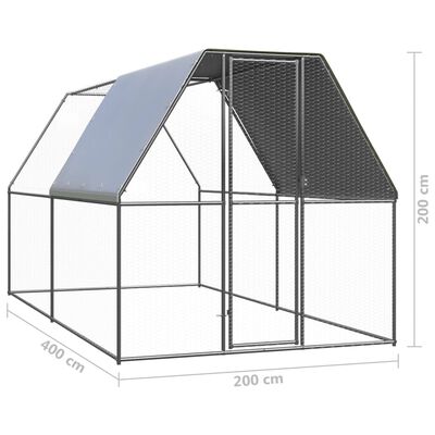 vidaXL udendørs hønsegård 2x4x2 m galvaniseret stål