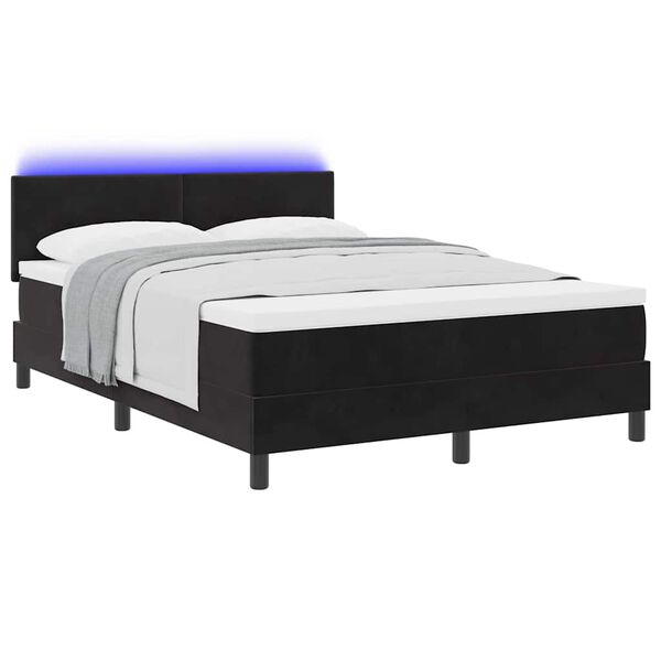 vidaXL LED Box Spring Bed med madras med LED Sort 140 x 200 cm Fl&oslash;jl