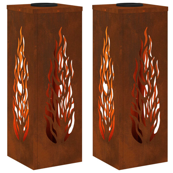 vidaXL Solar LED sti lys med batteridrevne lys 2 pcs Bronze Cortenst&aring;l