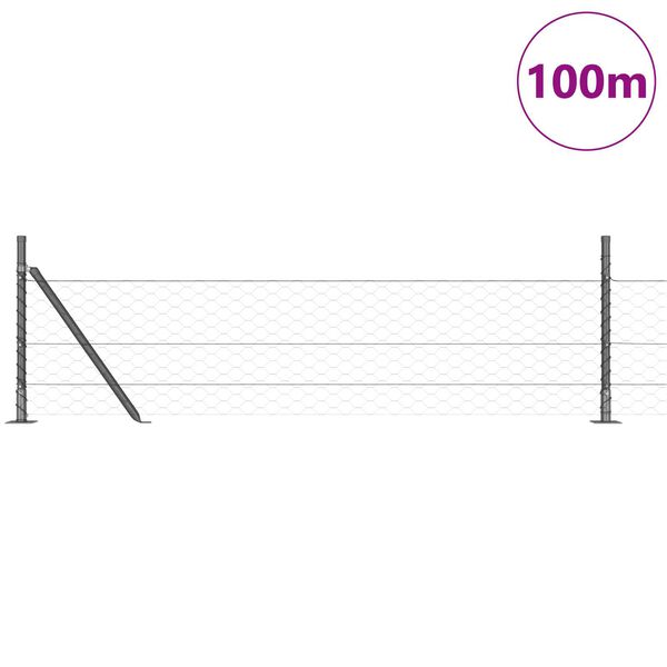 vidaXL Hegn med stolper Gr&aring; 0.5 x 100 m PVC-belagte st&aring;l