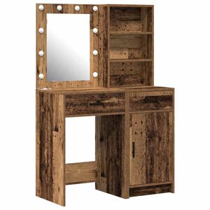 vidaXL Makeupbord s&aelig;t med LED 2 pcs Gammelt tr&aelig; Konstrueret tr&aelig;