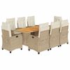 vidaXL spisebordss&aelig;t til haven 9 dele med hynder polyrattan beige