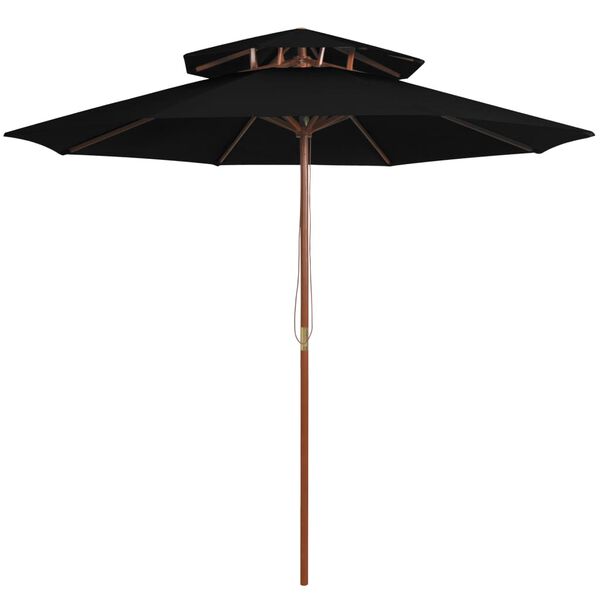vidaXL parasol m. træstang 270 cm 2 niveauer sort