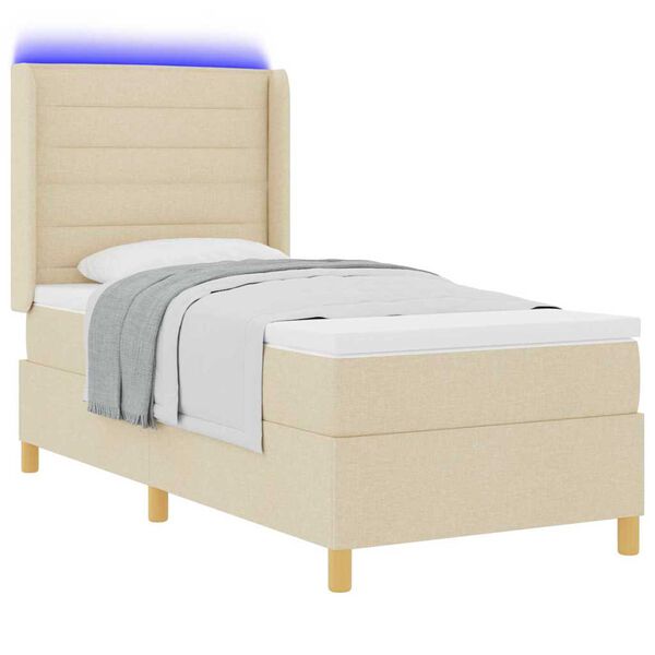 vidaXL Box spring seng med madras med LED Creme 80 x 200 cm Stof