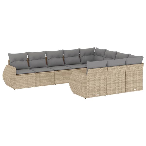 vidaXL sofas&aelig;t til haven 10 dele med hynder polyrattan beige