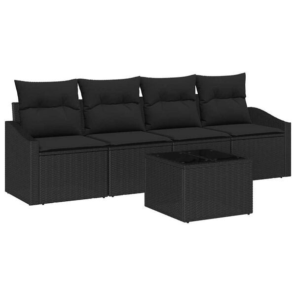 vidaXL Sofa S&aelig;t med pude med opbevaring 5 pcs Sort polyrattan